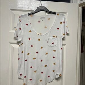 Hollister White and Red Relaxed Short Sleeve Tee